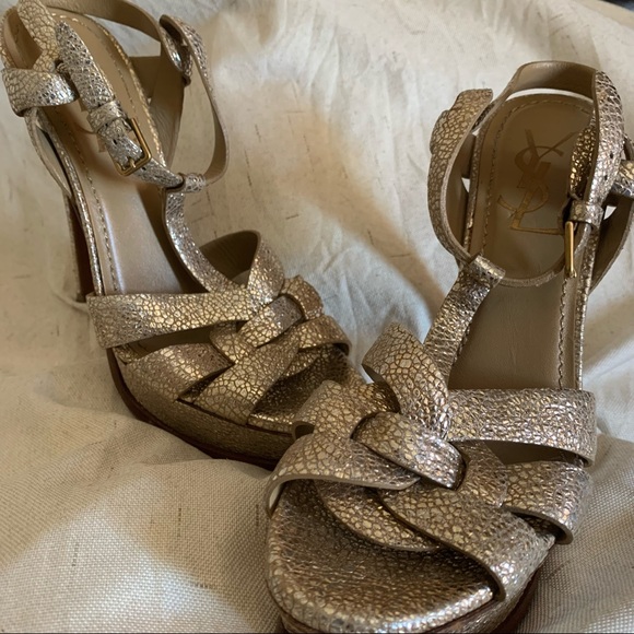 YSL tribute platform gold leather heels - Picture 3 of 16